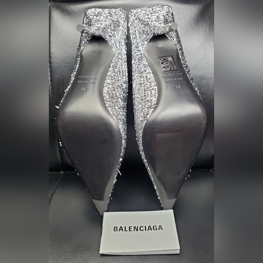 Balenciaga Sq Knife Mule Heels Silzer Sz38 Brand New - Picture 8 of 13